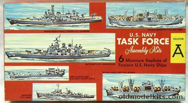 Renwal 1/1200 US Navy Task Force 'A' /  BB Washington / Attack Transport Navarro / Destroyer USS Barry / Guided Missile CA USS Canberra / LST USS Eddy County / Attack Cargo Ship USS Rankin, 6300 plastic model kit